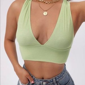 Ribbed Plunging Crisscross Crop Top